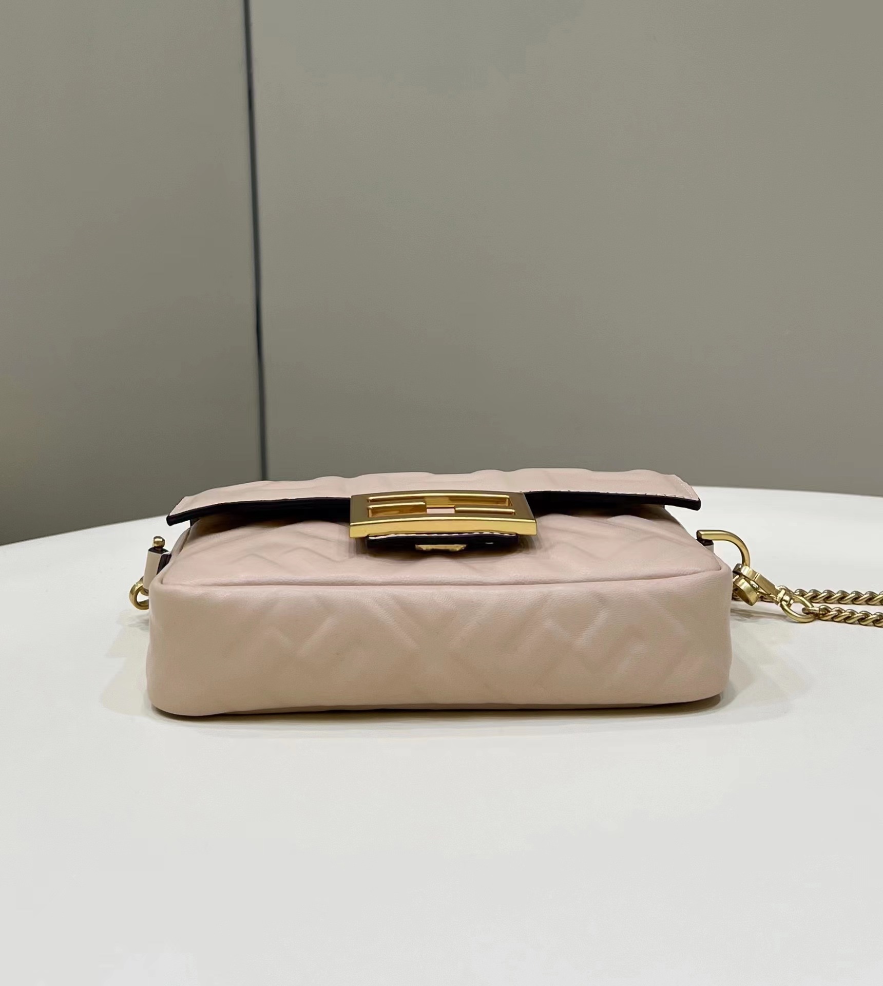 Fendi Mini Baguette Nappa Leather 3D-effect FF Shoulder Bag Shrimp Pink